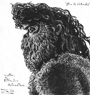 Stanislav Szukalski's illustration of Sasquatch, or 'Sa Z Gładz' (Protong, meaning 'Here From Destroyed')