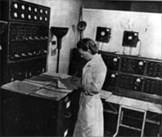 Ruth Drown at work in the Broadcasting Room.